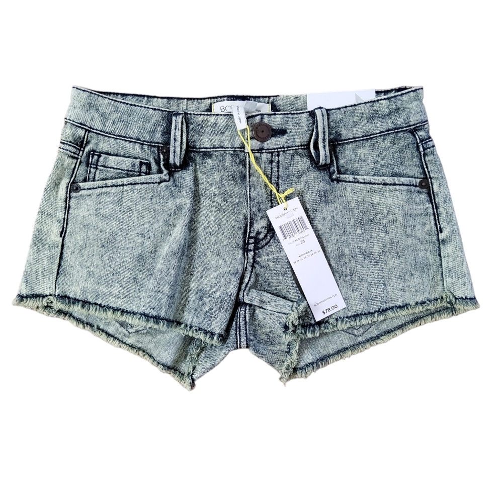 BCBGeneration The Jackson Acid Yellow Wash Fringe Denim Jean Short Shorts Sz 23